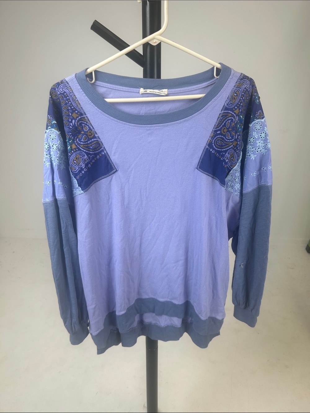 We The Free Lavender & Navy Patchwork Sweatshirt